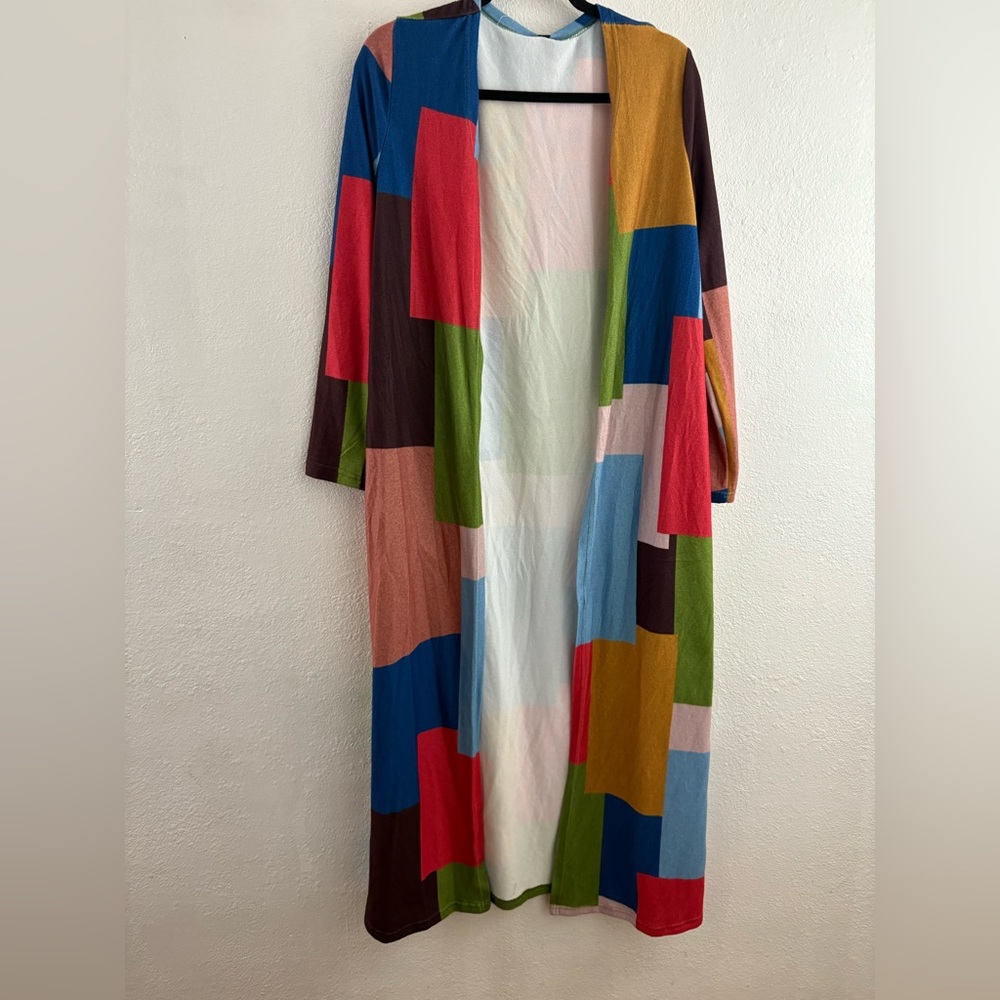 Stylewe Maxi Kimono Multi Colored Print long sleeve open  Size M